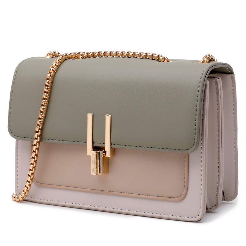 TOP BAND Crossbody Bags for Women Leather Cross Body Purses Cute Color-Block Designer Handbags Shoulder Bag Medium Size Green - Image 1